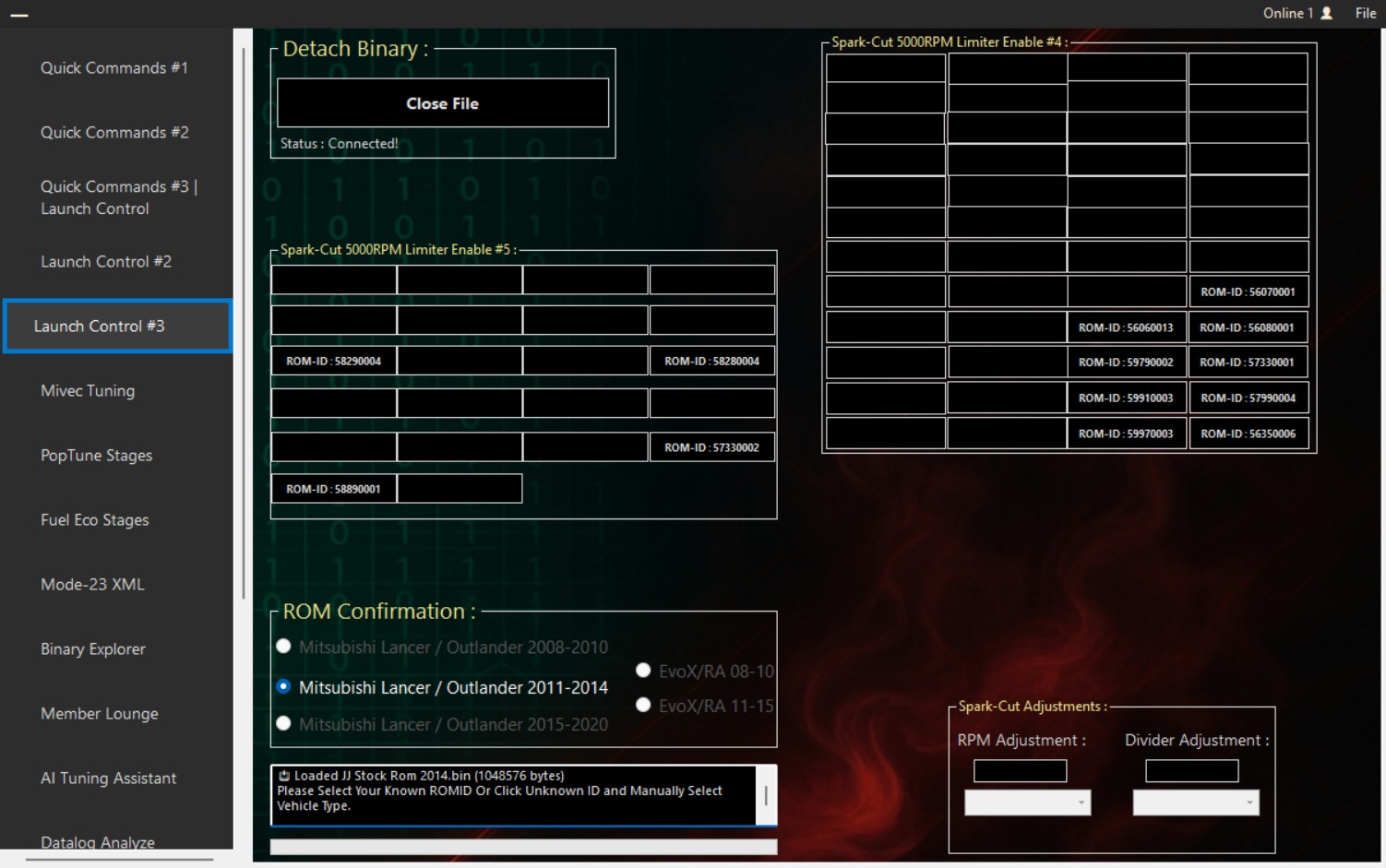 EvoPro ROM Tool β Launch Control #3 Tab. Based On ROM-ID.