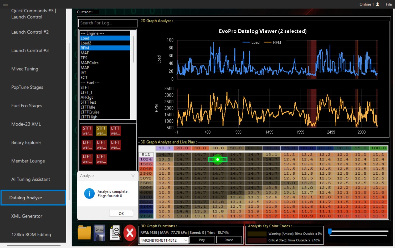 EvoPro ROM Tool β Datalog 2D/3D Live Play + Analyzing STFT/LTFT