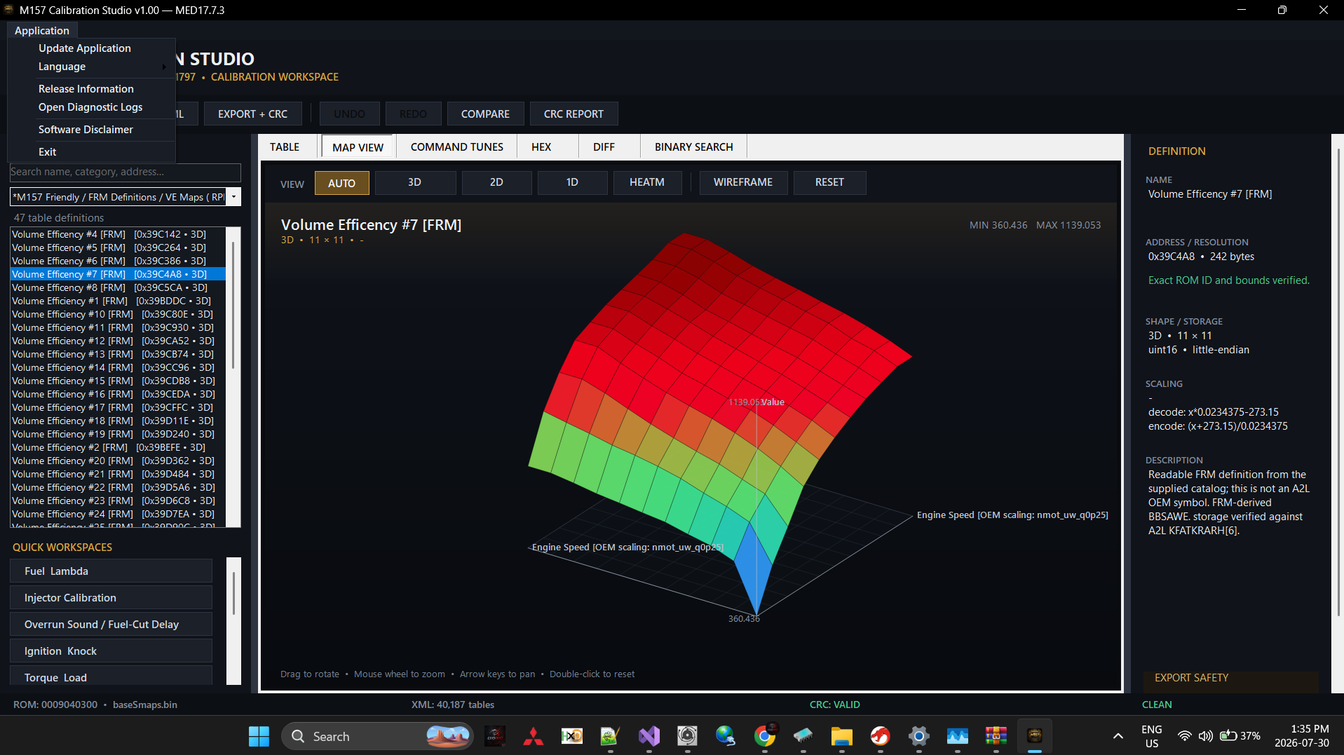 M157 Calibration Studio table and graph view